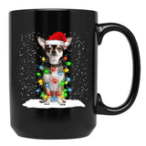 Chihuahua Christmas Santa Hat Xmas Color Lights Black Coffee Mug, Gift Coffee Mug - Black