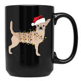 Chihuahua Holiday Christmas Light Black Coffee Mug, Gift Coffee Mug - Black