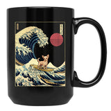 Chihuahua Kanagawa Japanese Surfing Wave Black Coffee Mug, Gift Coffee Mug - Black