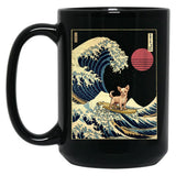 Chihuahua Kanagawa Japanese Surfing Wave Black Coffee Mug, Gift Coffee Mug