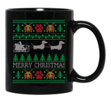 Christmas Dachshund Wiener Dog Dachshund Ugly Christmas Sweater Black Coffee Mug, Gift Coffee Mug - Black