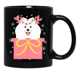 Christmas Reindeer Samoyed In A Gift Box Black Coffee Mug, Gift Coffee Mug - Black