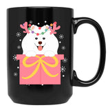 Christmas Reindeer Samoyed In A Gift Box Black Coffee Mug, Gift Coffee Mug - Black
