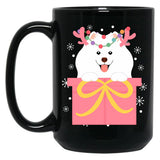 Christmas Reindeer Samoyed In A Gift Box Black Coffee Mug, Gift Coffee Mug