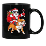 Christmas Santa Claus Riding English Bulldog Xmas Boys Dog Black Coffee Mug, Gift Coffee Mug - Black