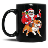 Christmas Santa Claus Riding English Bulldog Xmas Boys Dog Black Coffee Mug, Gift Coffee Mug