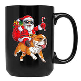 Christmas Santa Claus Riding English Bulldog Xmas Boys Dog Black Coffee Mug, Gift Coffee Mug - Black