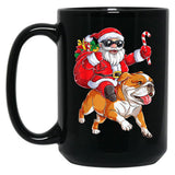 Christmas Santa Claus Riding English Bulldog Xmas Boys Dog Black Coffee Mug, Gift Coffee Mug