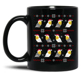 Chubby Cockatiel Christmas Ugly Pattern Black Coffee Mug, Gift Coffee Mug