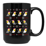 Chubby Cockatiel Christmas Ugly Pattern Black Coffee Mug, Gift Coffee Mug - Black