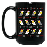 Chubby Cockatiel Christmas Ugly Pattern Black Coffee Mug, Gift Coffee Mug