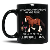 Clydesdale Horse And Wine Funny Horse Black Coffee Mug, Gift Coffee Mug
