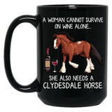 Clydesdale Horse And Wine Funny Horse Black Coffee Mug, Gift Coffee Mug