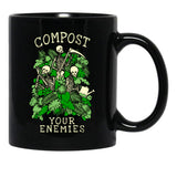 Compost Your Enemies Funny Gardening Goth Skeleton Gardener Black Coffee Mug, Gift Coffee Mug - Black