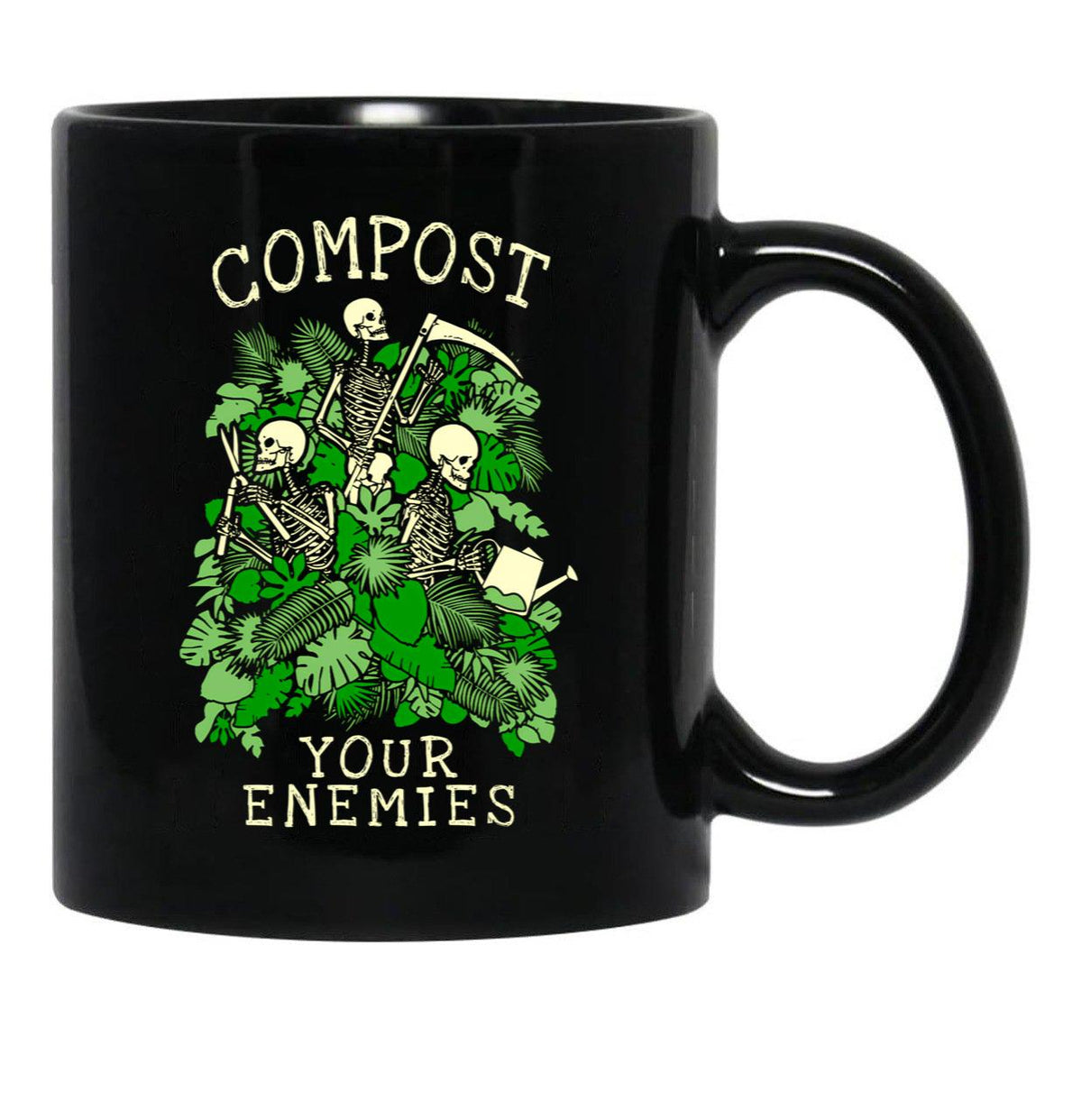 Compost Your Enemies Funny Gardening Goth Skeleton Gardener Black Coffee Mug, Gift Coffee Mug - Black