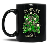Compost Your Enemies Funny Gardening Goth Skeleton Gardener Black Coffee Mug, Gift Coffee Mug