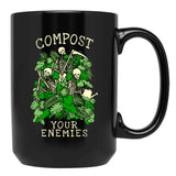 Compost Your Enemies Funny Gardening Goth Skeleton Gardener Black Coffee Mug, Gift Coffee Mug - Black