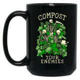 Compost Your Enemies Funny Gardening Goth Skeleton Gardener Black Coffee Mug, Gift Coffee Mug