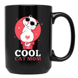 Cool Cat Mom Black Coffee Mug, Gift Coffee Mug - Black