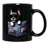 Cool French Bulldog In The Pocket Black Coffee Mug, Gift Coffee Mug - Black