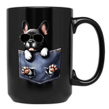 Cool French Bulldog In The Pocket Black Coffee Mug, Gift Coffee Mug - Black