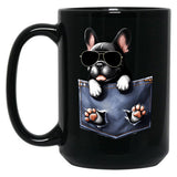 Cool French Bulldog In The Pocket Black Coffee Mug, Gift Coffee Mug