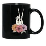 Cool Skeleton Mama With Flowers Peace Black Coffee Mug, Gift Coffee Mug - Black
