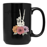 Cool Skeleton Mama With Flowers Peace Black Coffee Mug, Gift Coffee Mug - Black
