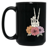 Cool Skeleton Mama With Flowers Peace Black Coffee Mug, Gift Coffee Mug
