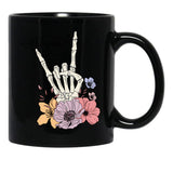 Cool Skeleton Mama With Flowers Black Coffee Mug, Gift Coffee Mug - Black
