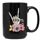 Cool Skeleton Mama With Flowers Black Coffee Mug, Gift Coffee Mug - Black