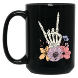 Cool Skeleton Mama With Flowers Black Coffee Mug, Gift Coffee Mug