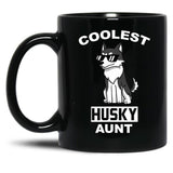 Coolest Husky Aunt Funny Dog Black Coffee Mug, Gift Coffee Mug