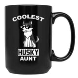 Coolest Husky Aunt Funny Dog Black Coffee Mug, Gift Coffee Mug - Black