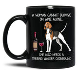 Coonhound And Wine Funny Dog Black Coffee Mug, Gift Coffee Mug