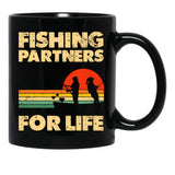 Couples Fishing Tees Retro Vintage Fishing Partners For Life Black Coffee Mug, Gift Coffee Mug - Black