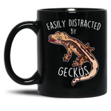 Crested Gecko Easily Distracted Black Coffee Mug, Gift Coffee Mug