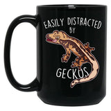 Crested Gecko Easily Distracted Black Coffee Mug, Gift Coffee Mug