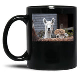 Curious Alpacas Cute Animals Black Coffee Mug, Gift Coffee Mug