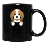 Cute Beagle Dog In Pocket Black Coffee Mug, Gift Coffee Mug - Black