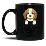 Cute Beagle Dog In Pocket Black Coffee Mug, Gift Coffee Mug