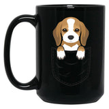 Cute Beagle Dog In Pocket Black Coffee Mug, Gift Coffee Mug
