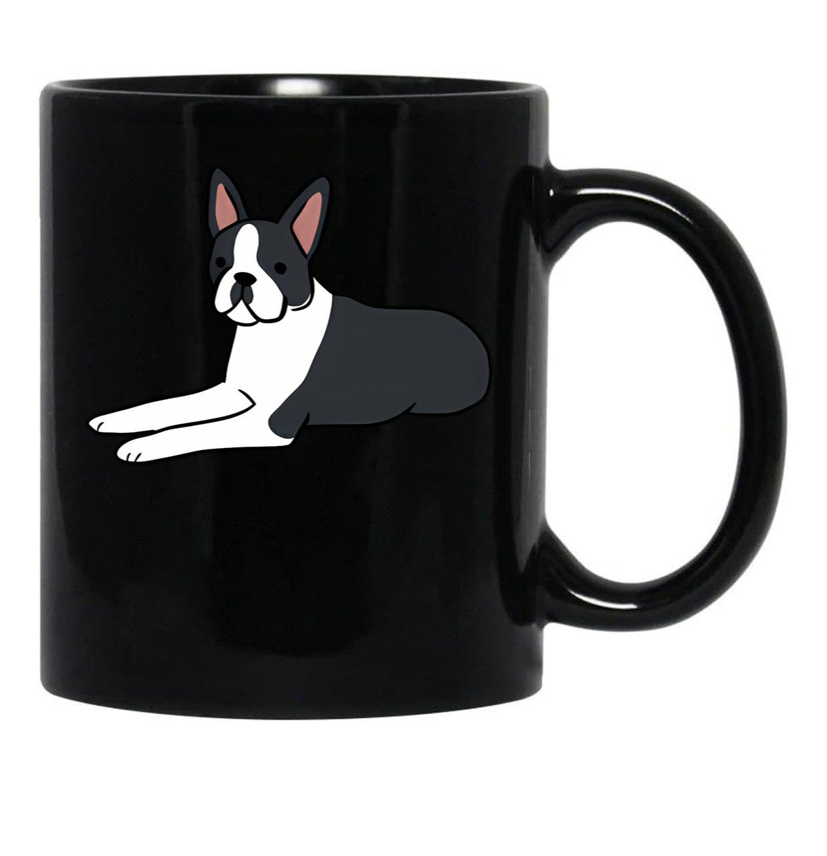 Cute Boston Terrier Illustration Black Coffee Mug, Gift Coffee Mug - Black