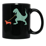 Cute Dachshund Dinosaur Funny Wiener Dog Black Coffee Mug, Gift Coffee Mug - Black