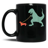 Cute Dachshund Dinosaur Funny Wiener Dog Black Coffee Mug, Gift Coffee Mug