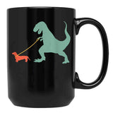 Cute Dachshund Dinosaur Funny Wiener Dog Black Coffee Mug, Gift Coffee Mug - Black