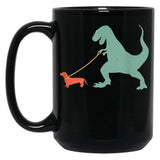 Cute Dachshund Dinosaur Funny Wiener Dog Black Coffee Mug, Gift Coffee Mug