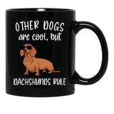 Cute Dachshunds Rule Funny Dachsund Mom Doxie Dad Black Coffee Mug, Gift Coffee Mug - Black