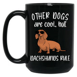 Cute Dachshunds Rule Funny Dachsund Mom Doxie Dad Black Coffee Mug, Gift Coffee Mug