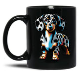 Cute Dapple Dachshund Black Coffee Mug, Gift Coffee Mug